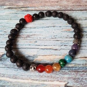Handmade Lava Bead Chakra Yoga Stretch Bracelet